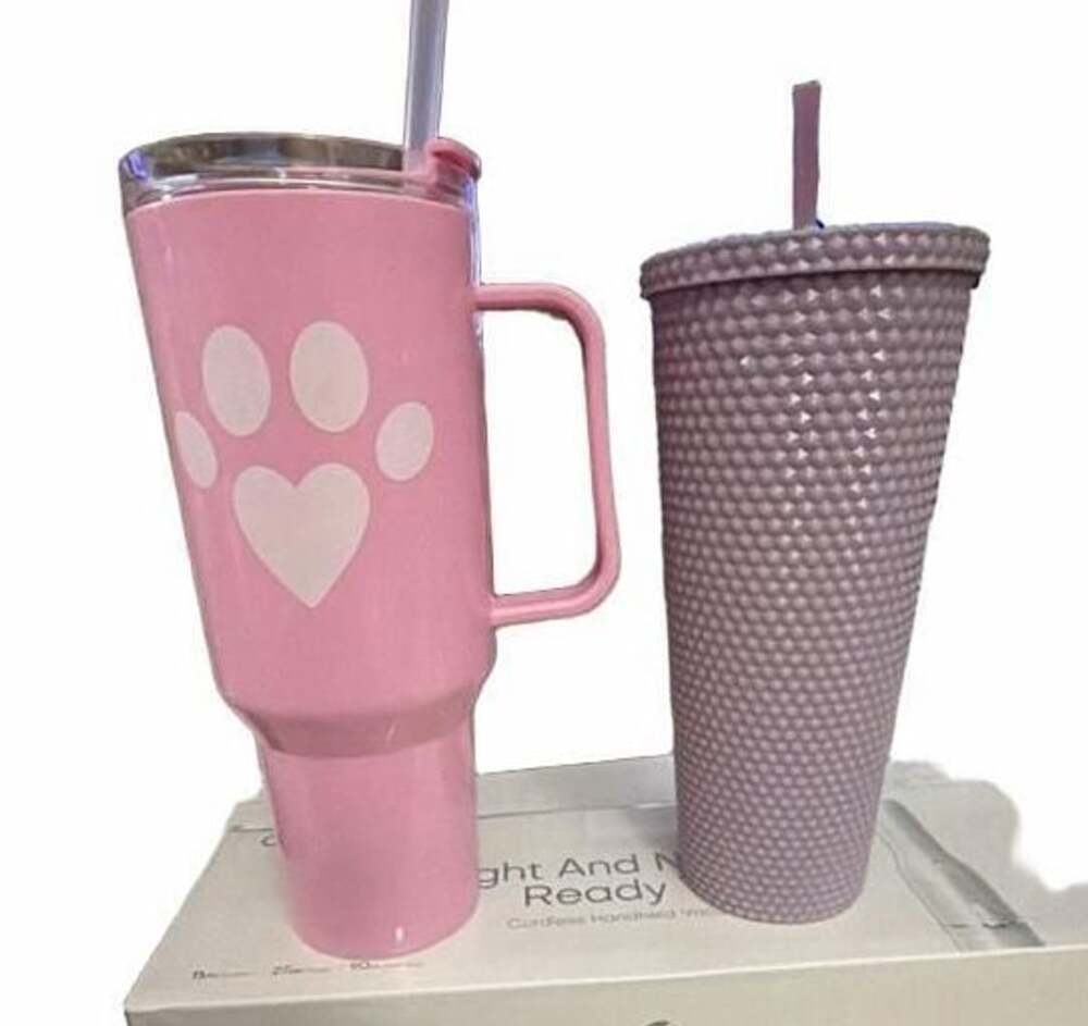 Unbranded Pink Paw Print Tumbler 40 oz Insulated Stainless Steel